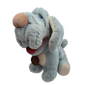 GANZBROS Grey wrinkles plush sit dog w/ collar tag stuffed toy vintage animal